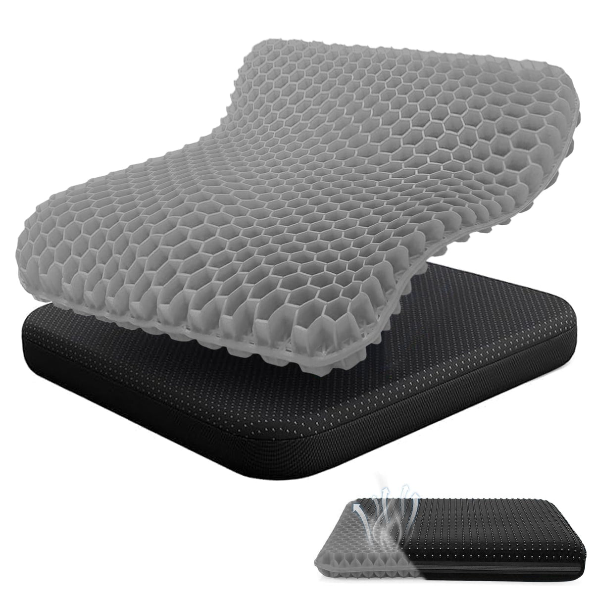 Audasi Gel Seat Cushion, Honeycomb Thick Gel Seat Pad for Bottoms Soft Sitter Cushion Relieving Back Coccyx Pressure Seat Cushions for Car Office