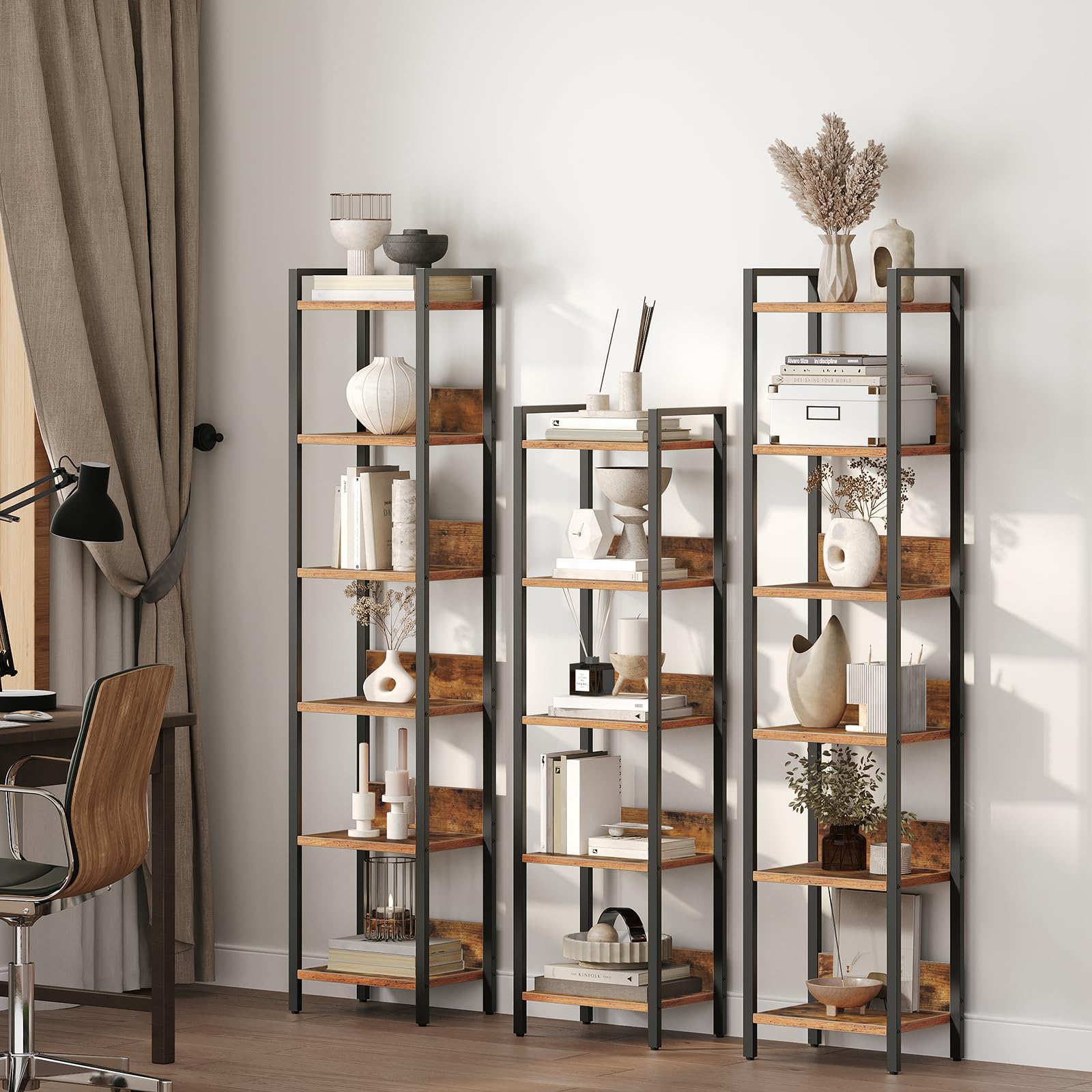 MAHANCRIS Bookshelf, 5-Tier Bookcase, Standing Book Shelf for Small Space, Storage Shelf Organizer, for Living Room, Bedroom, Study, Balcony