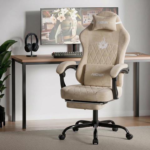 NIONIK Massage Gaming Chair with Footrest, Ergonomic Office Chair with Lumbar Support and Headrest