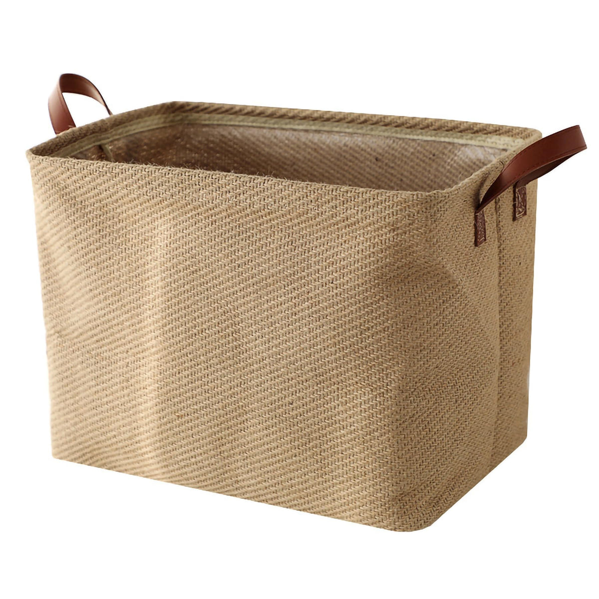 Spesh Jute Storage Basket with Handles, 38 * 27 * 28cm Collapsible Natural Woven Organiser Box Square Jute Storage Bin for Shelves Bathroom