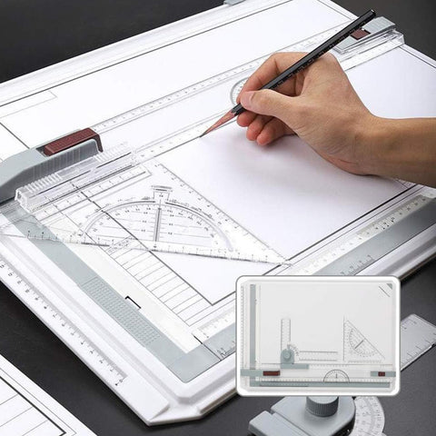 WinHUb A3 Drawing Board 51x37cm, Adjustable Technical Drafting Table with Parallel Motion, Sliding Ruler & Accessories