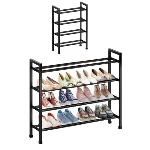 4 Tier Expandable Shoe Rack, Adjustable Metal Shoe Storage Organizer