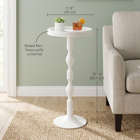 ZEXVIDA Small Round Drink Table,Pedestal Tables,Small Round Side Table for Narrow Spaces,End Table for Living Room, Bedroom, Bathroom,Balcony (White)