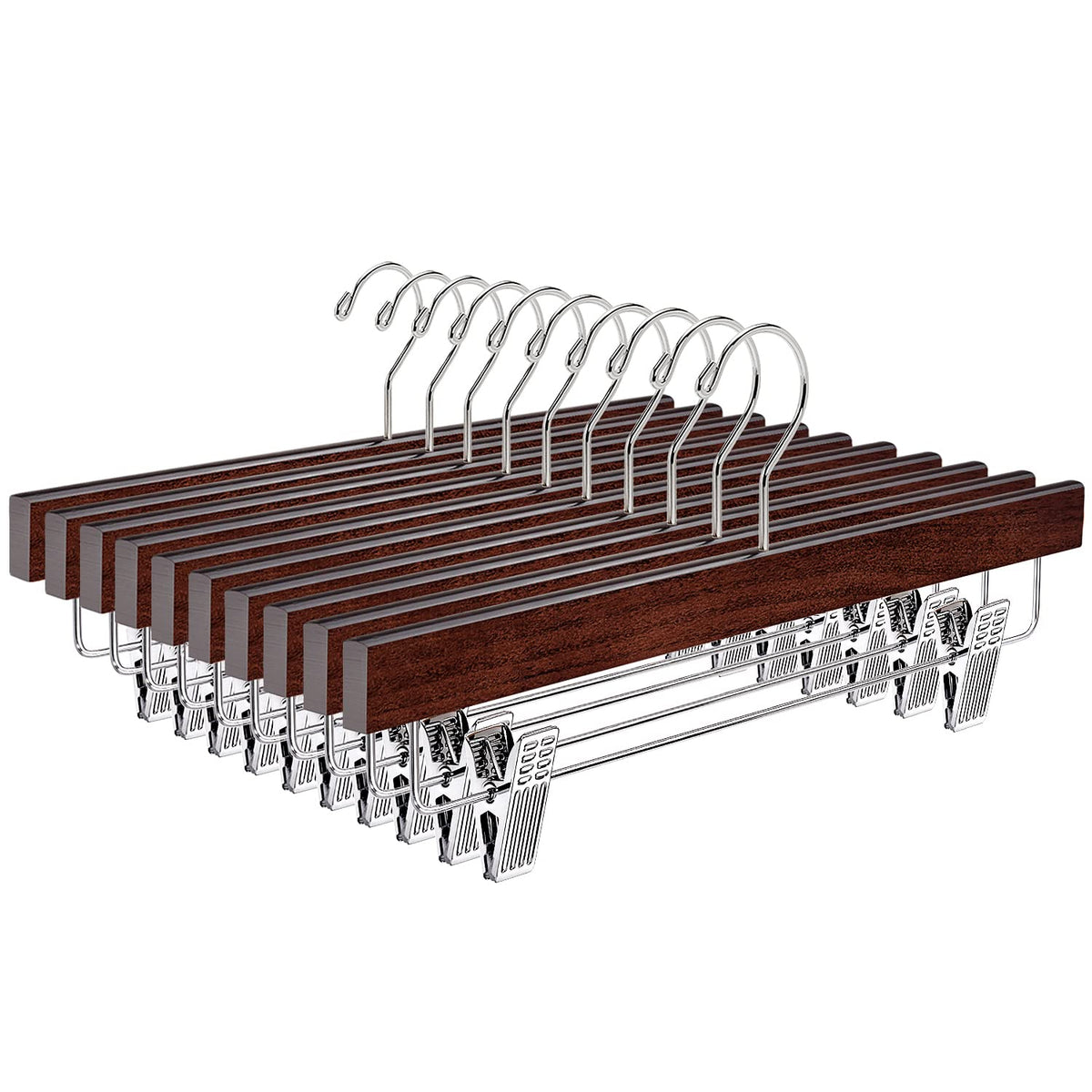 Amber Home 10pcs Wooden Trousers Hangers, Wood Skirts Hangers, Antique