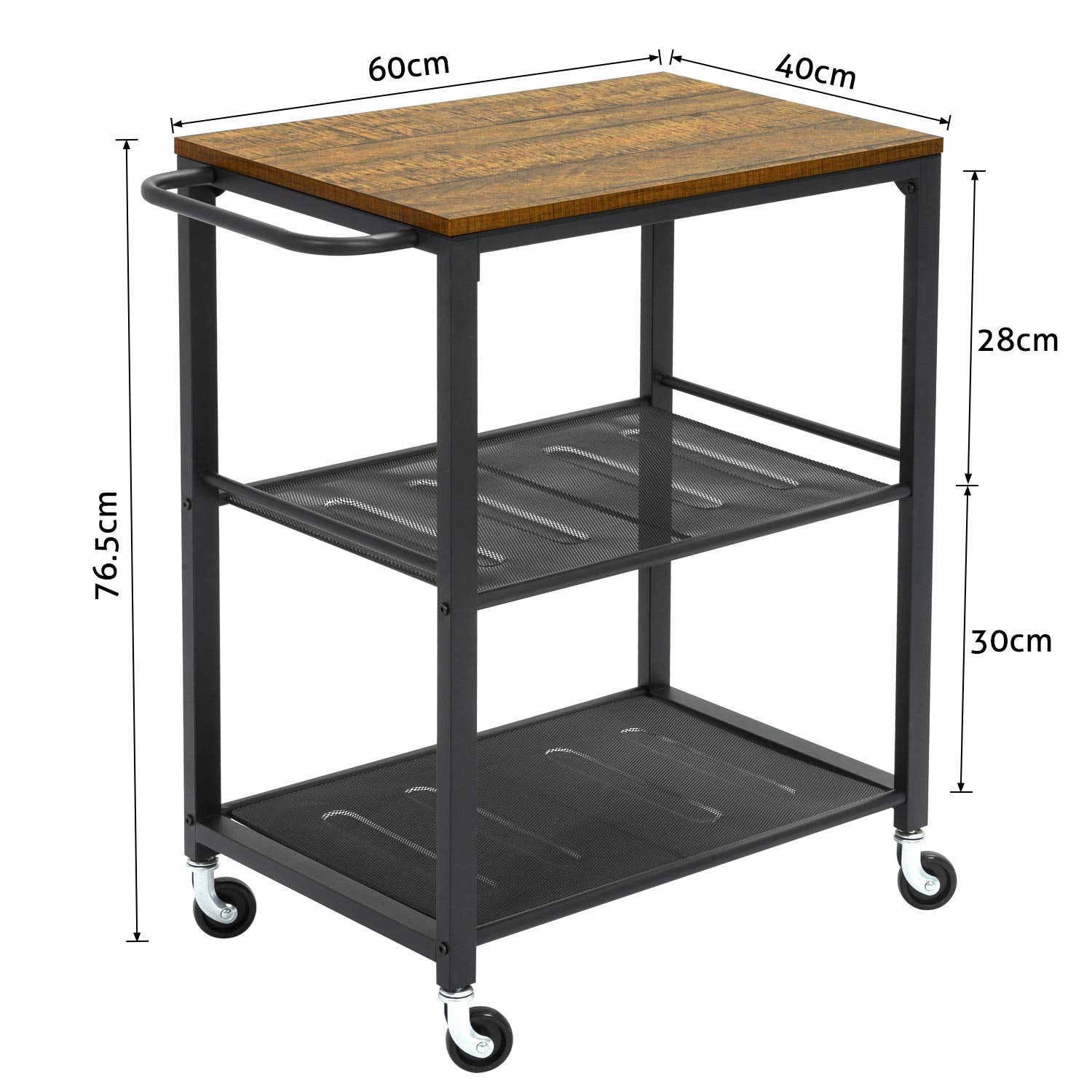 Meerveil Kitchen Trolley on Wheels, 3 Tier Serving Rolling Cart with Towel Rack and Storage Shelves