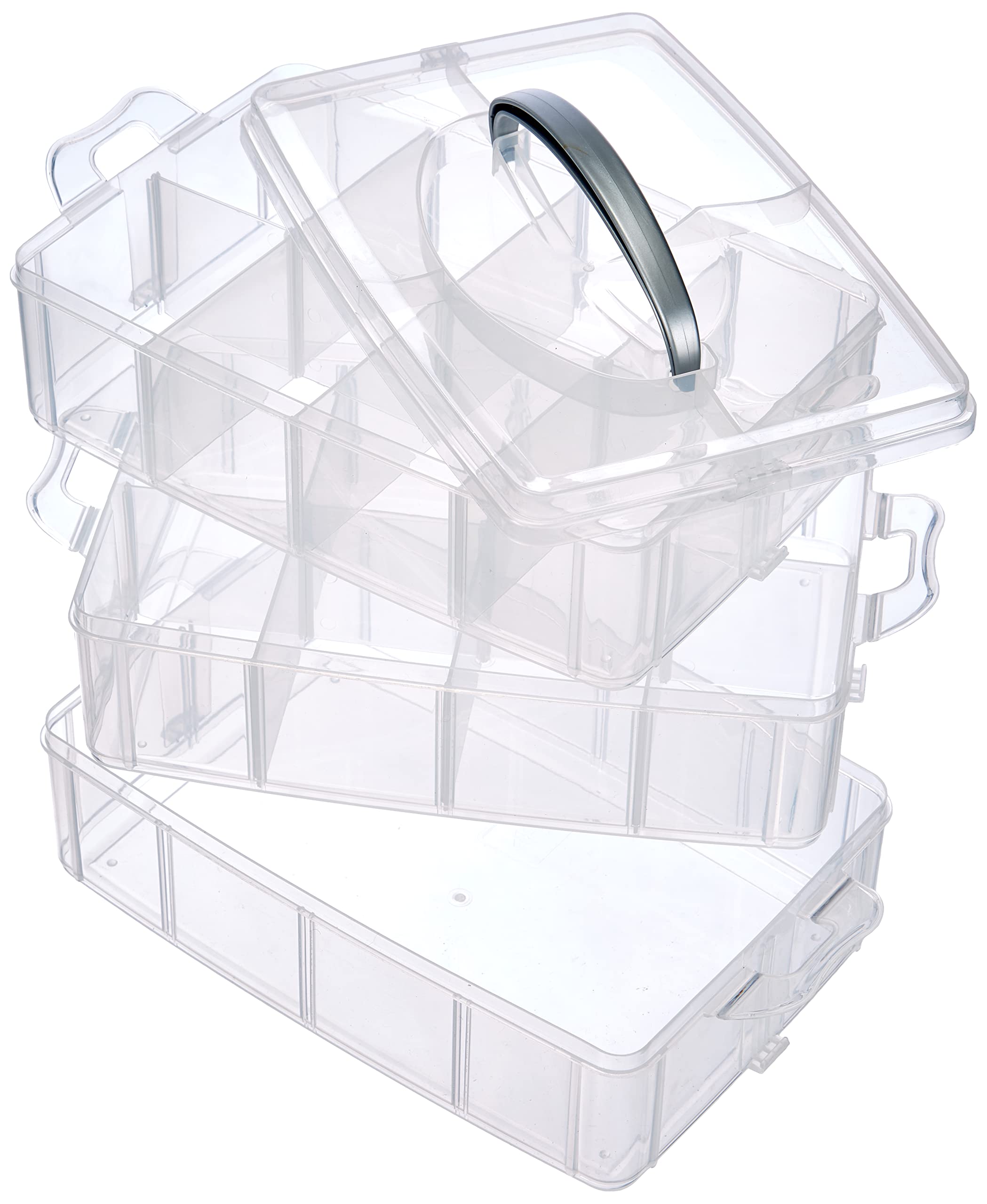 RAYHER Sorting Box with Carry Handle, 13 Compartment Storage Box , Transparent, 23.1x15.6x18.5cm