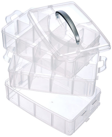 RAYHER Sorting Box with Carry Handle, 13 Compartment Storage Box , Transparent, 23.1x15.6x18.5cm