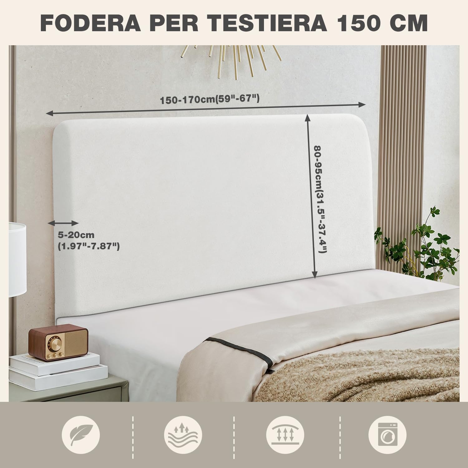 TAOCOCO Bed Headboard Covers, King Size Headboard Covers,Velvet All-inclusive Elastic Headboard Protection Cover for King/Double Bed,White Headboard