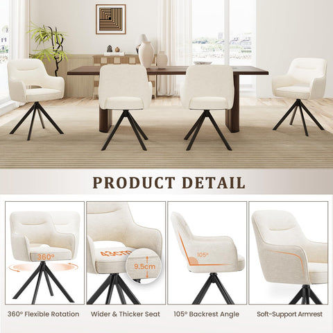 COLAMY 360°Swivel Dining Chairs Set of 2, Fabric Chairs for Dining Room with Armrests, Hollow Backrest and Thick Seat Cushion