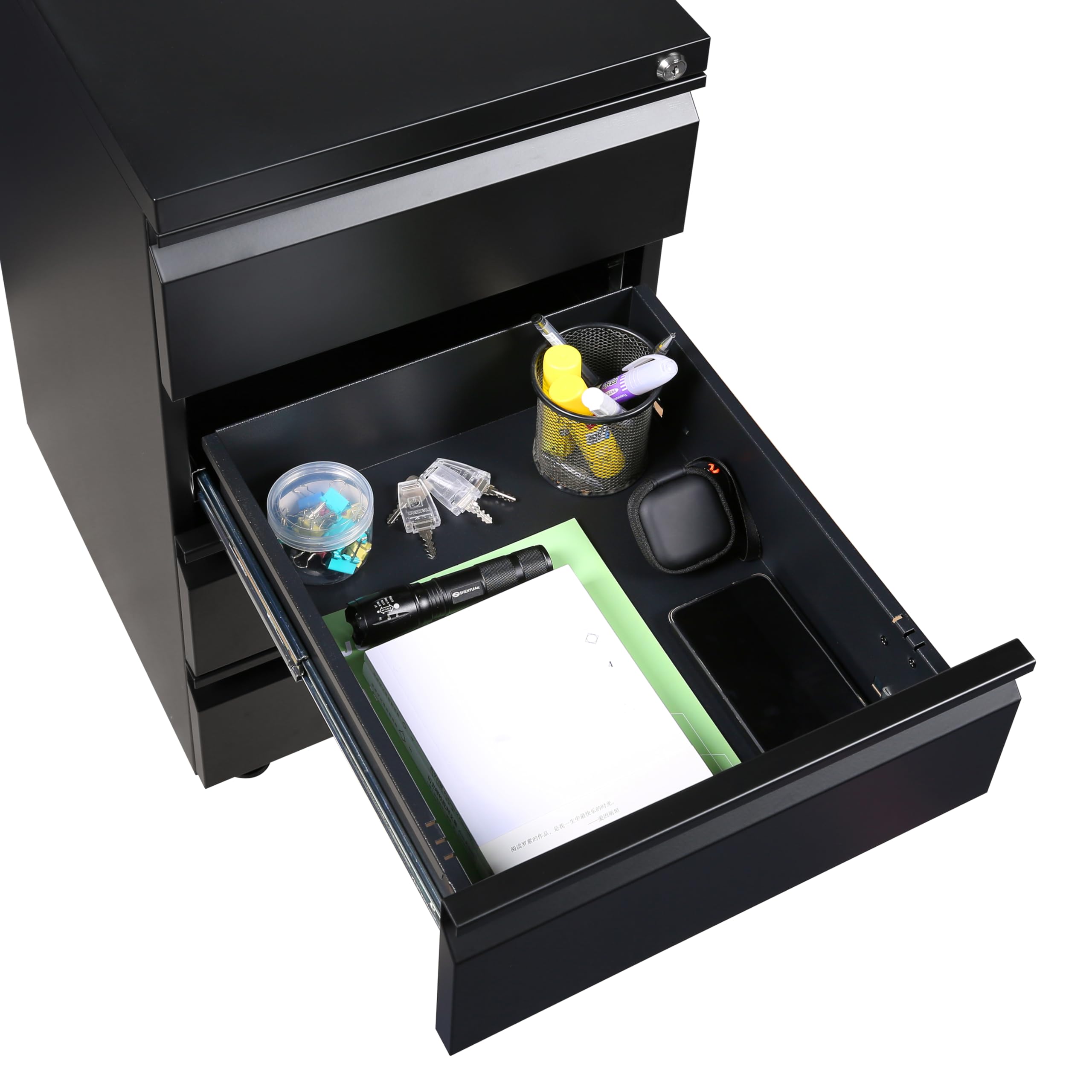 LVSTEEL Mobile Filing Cabinet, Under Desk 4-Drawer Lockable Cabinet with Wheels, Filing Cabinets for Home Office, Pre-Assembled, Black
