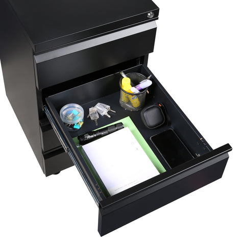 LVSTEEL Mobile Filing Cabinet, Under Desk 4-Drawer Lockable Cabinet with Wheels, Filing Cabinets for Home Office, Pre-Assembled, Black