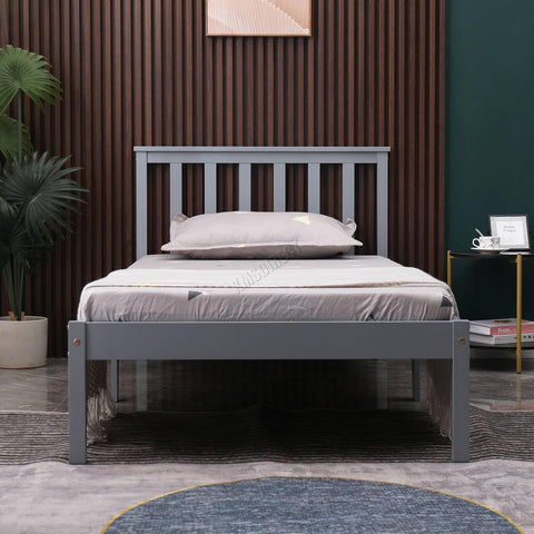 WestWood Single Bed Solid Pine Frame Headboard Durable Shaker Style Low Foot End Wooden Platform With Wood Slat Support Bedroom Furniture Strong