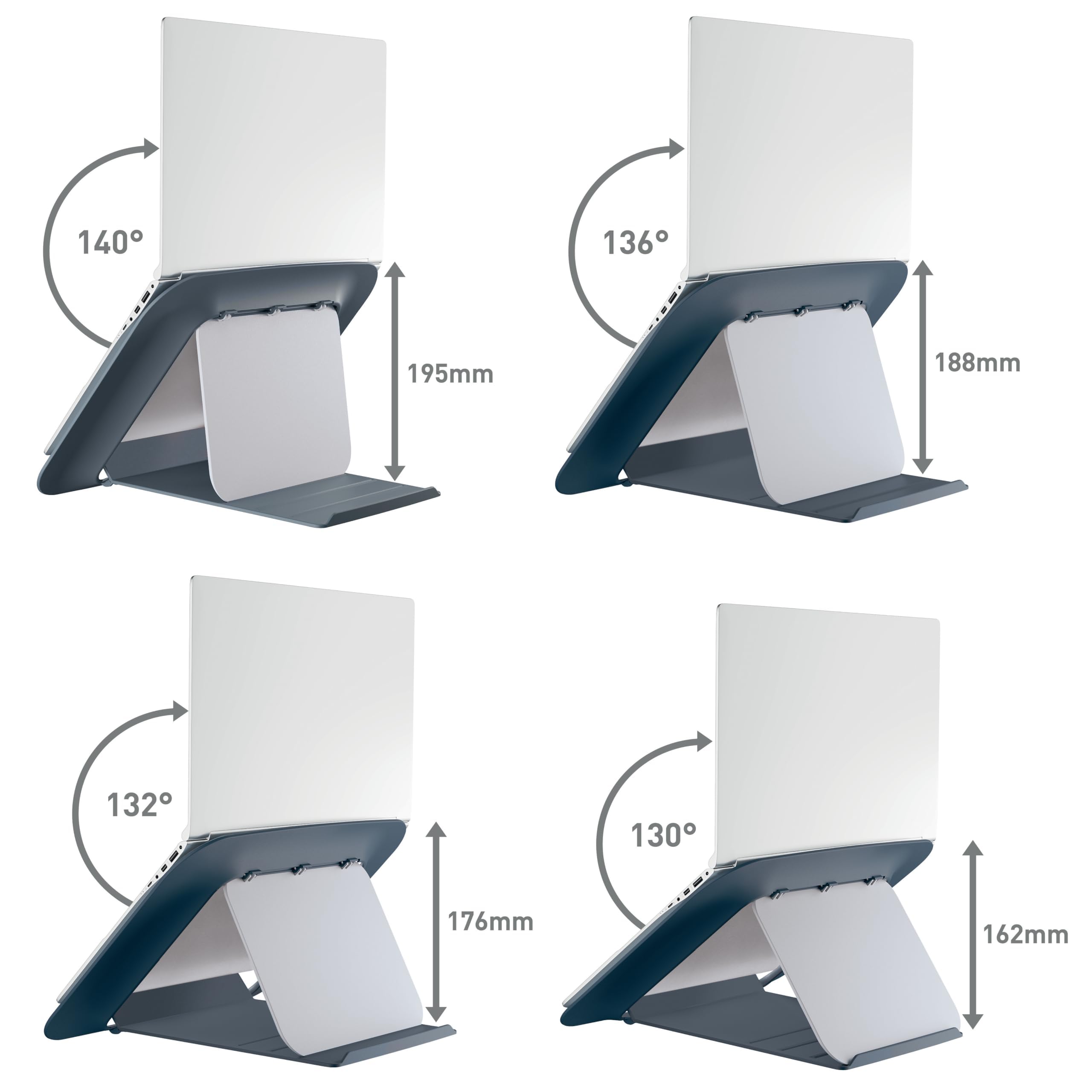 Leitz Adjustable Laptop Stand, Compact Laptop Holder With 4 Height Settings, 80% Recycled Plastic & 100% Recycable, Ergo Cosy Range, Velvet Grey