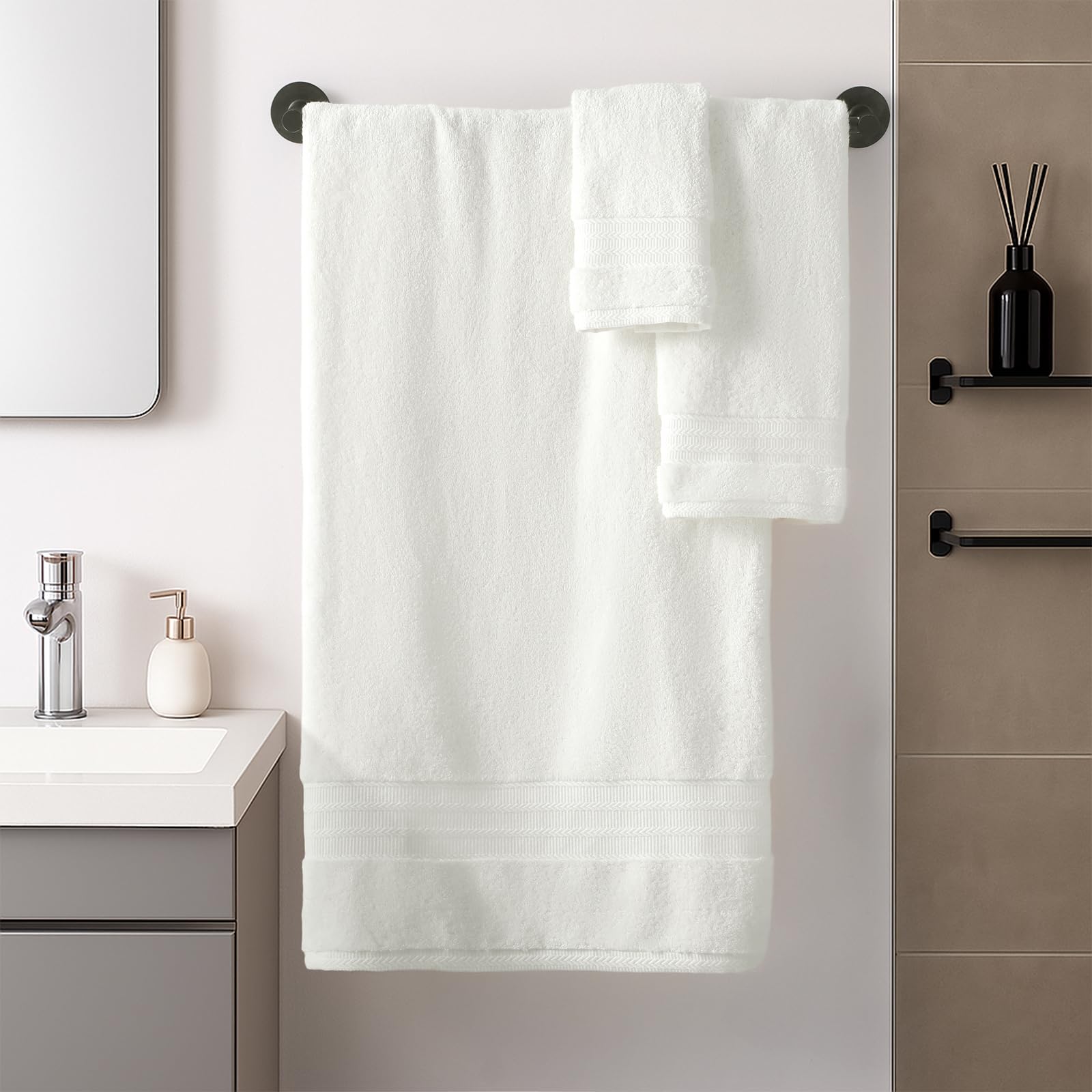 REDKISS 8 Piece Towels Set with Hanging Loop-Quick Drying & Soft, Off-White