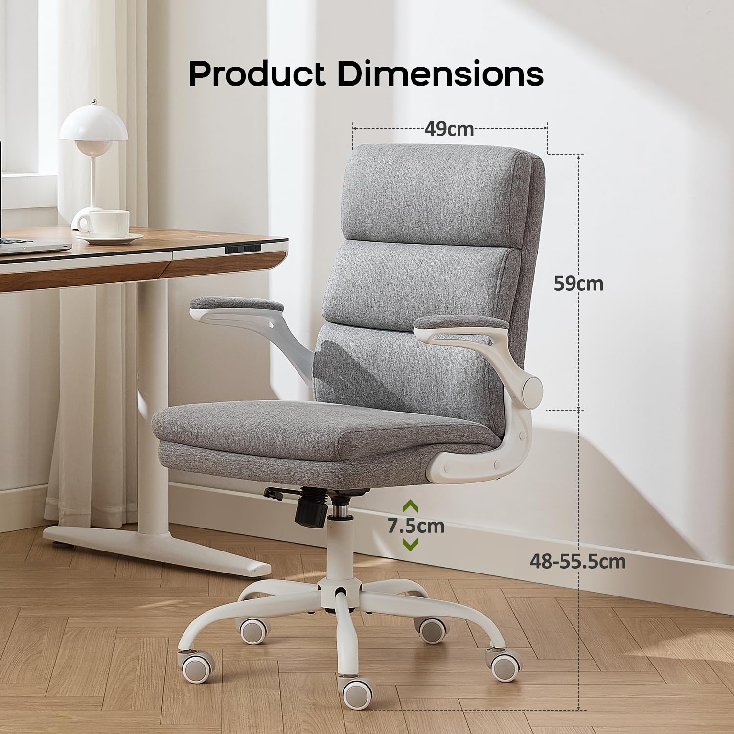 LukkDys Ergonomic Office Chair with 3-Stage Back Support, Executive Fabric Desk Chair with Flip-up Armrests