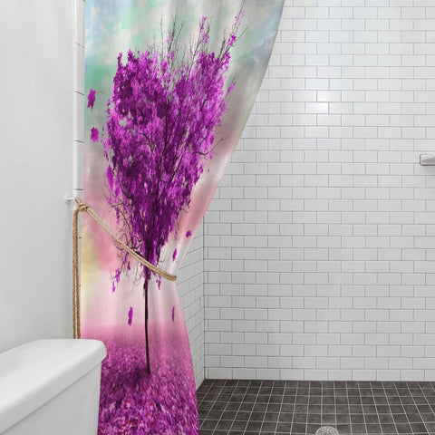 Woutay Shower Curtain Water Repellant Fabric Purple Heart Tree,Mould Proof Resistant,Polyester,with 12 Plastic Hooks