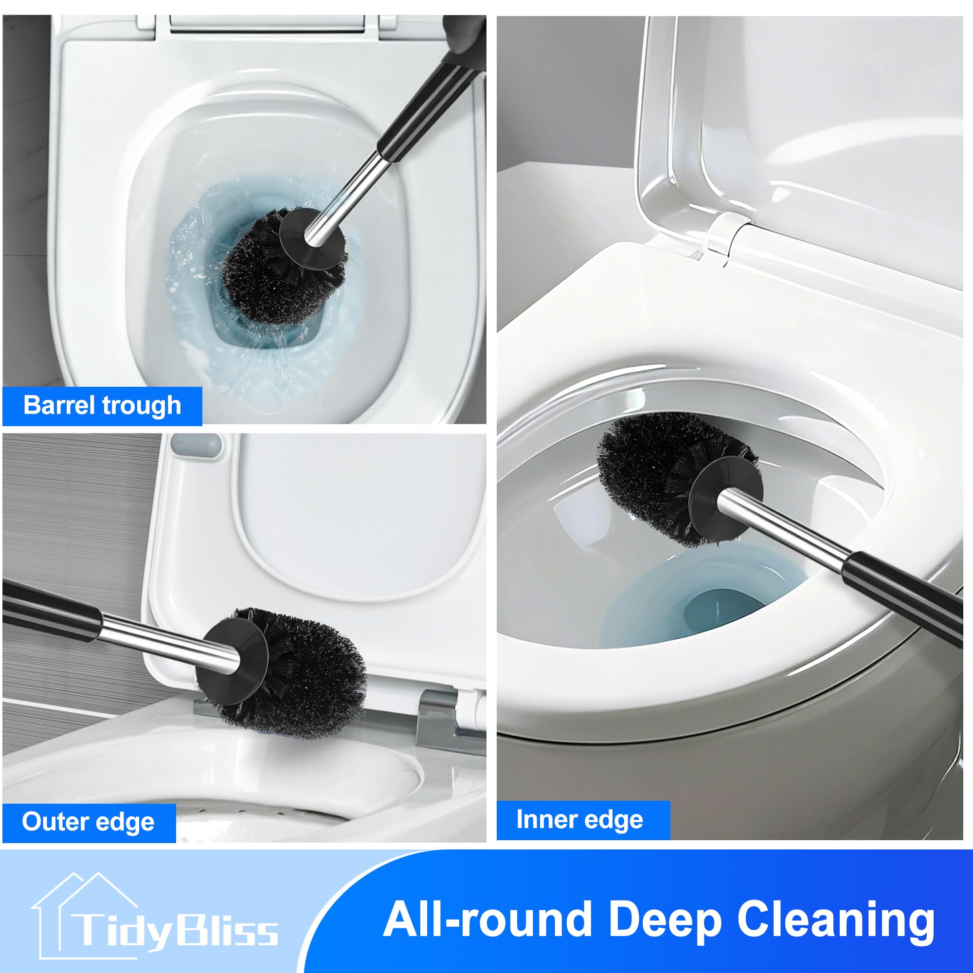 TidyBliss Toilet Brush and Plunger Combo Set with Holder and Hidden Tweezers, Heavy Duty Bathroom Bowl Scrubber Cleaning Kit for Bathtub Wash Basin