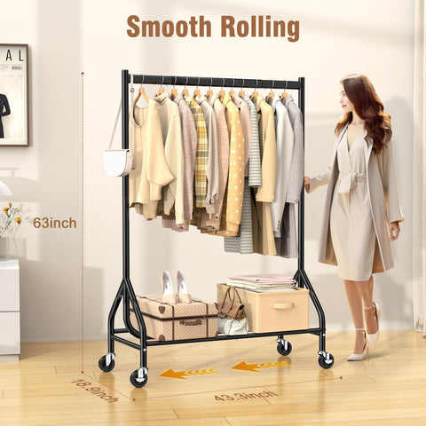 EAGMAK Heavy Duty Rolling Clothes Rail Load 180 KG (Black, 110×48×160 cm)