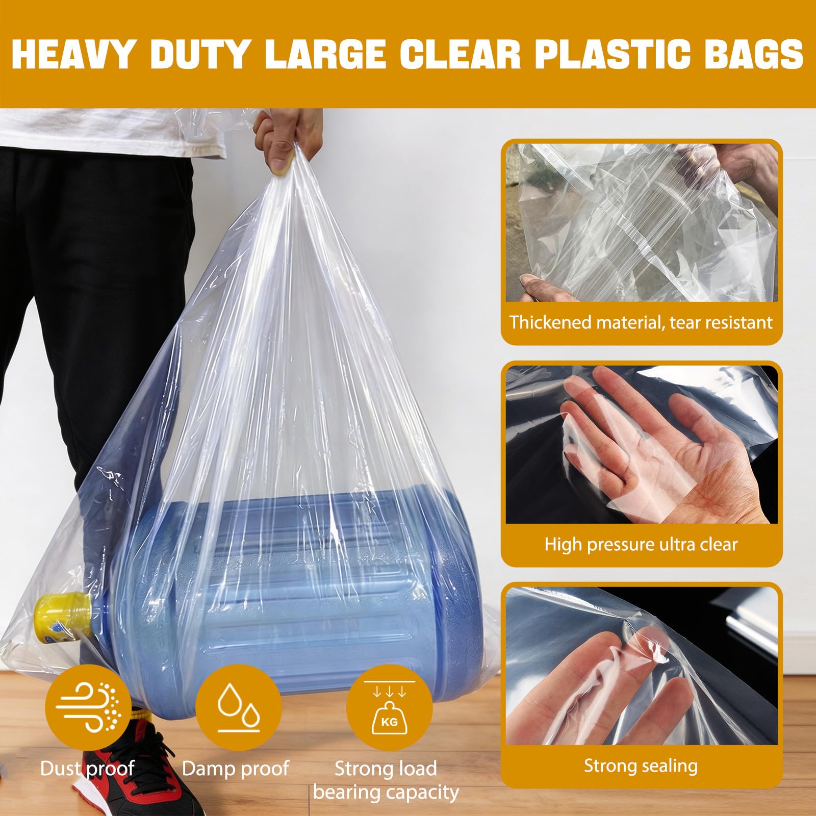 4 Pcs Extra Large Clear Plastic Storage Bags 150x150cm for Clothes