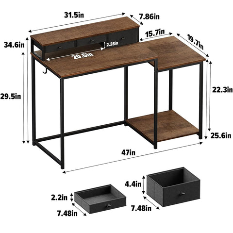 WOHOMO 120cm Computer Desk with 3 Drawers, Printer Shelf and Monitor Stand