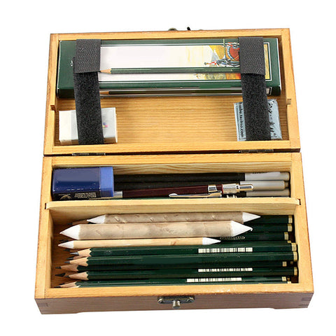 Hztyyier Wooden Pencil Case, Art Supplies Storage Organizer Box, 7.8 x 4.6 x 2.2 inches