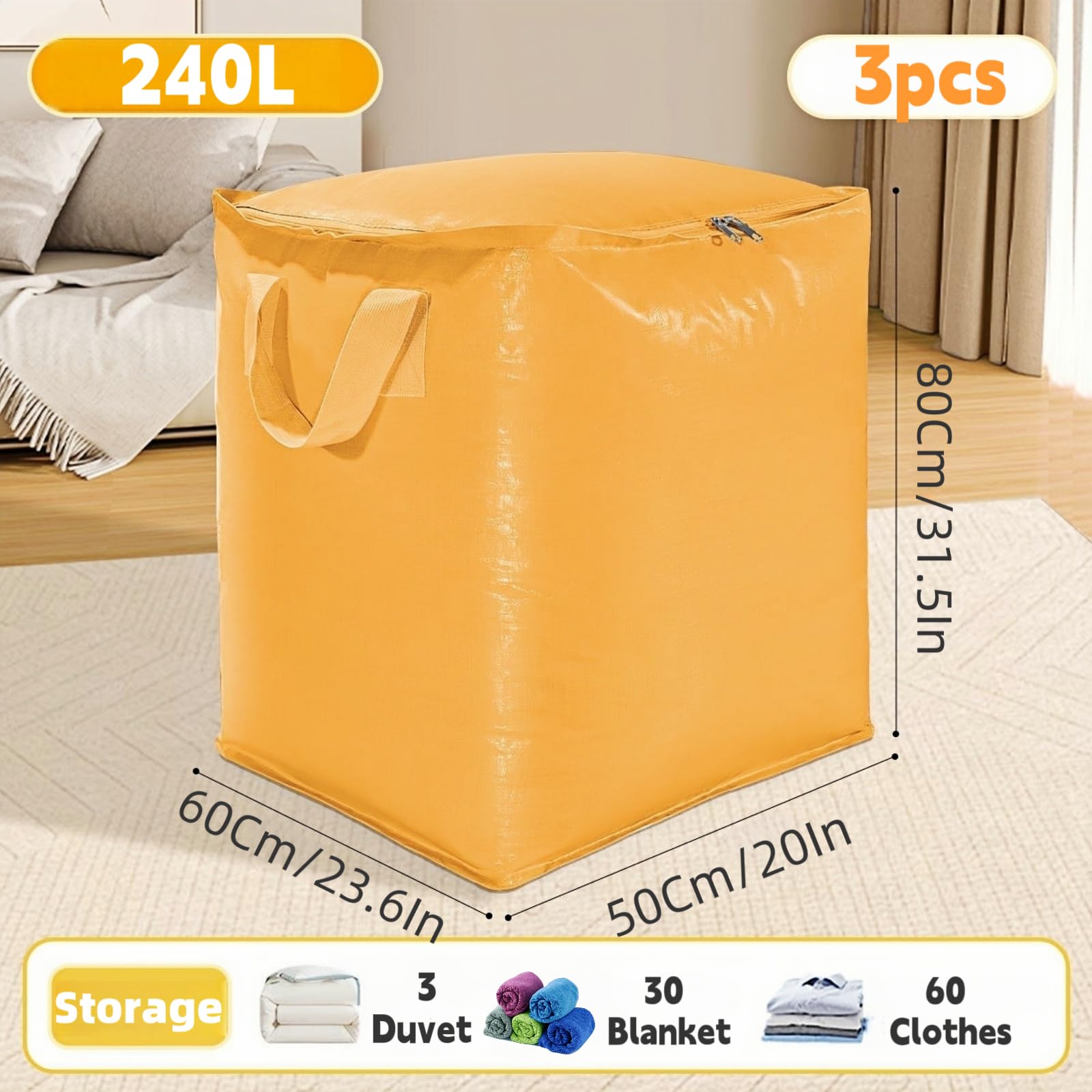 3-Pack 240l Large Moving Bags – Heavy Duty Waterproof Removal Bag with Double Zip Pulls,Ideal for Moving, College Dorms, Loft Storage