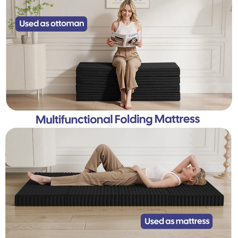 MeMoreCool Folding Floor Mattress 190x135cm, 4-Fold Foam Guest Bed, Black