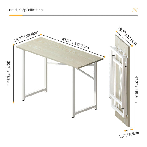 Lutown-Teen 120 cm Folding Computer Desk, Natural and White