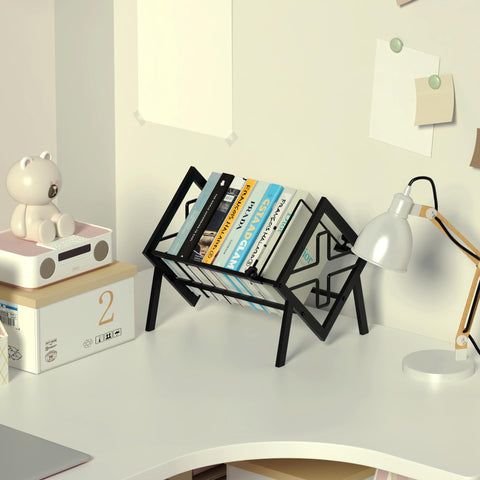 Alyoen Desktop Bookshelf - Stable Iron Tabletop Bookshelf Storage Rack with Adjustable Fixtures, Desk Shelf for Top of Desk in Living Room, Office
