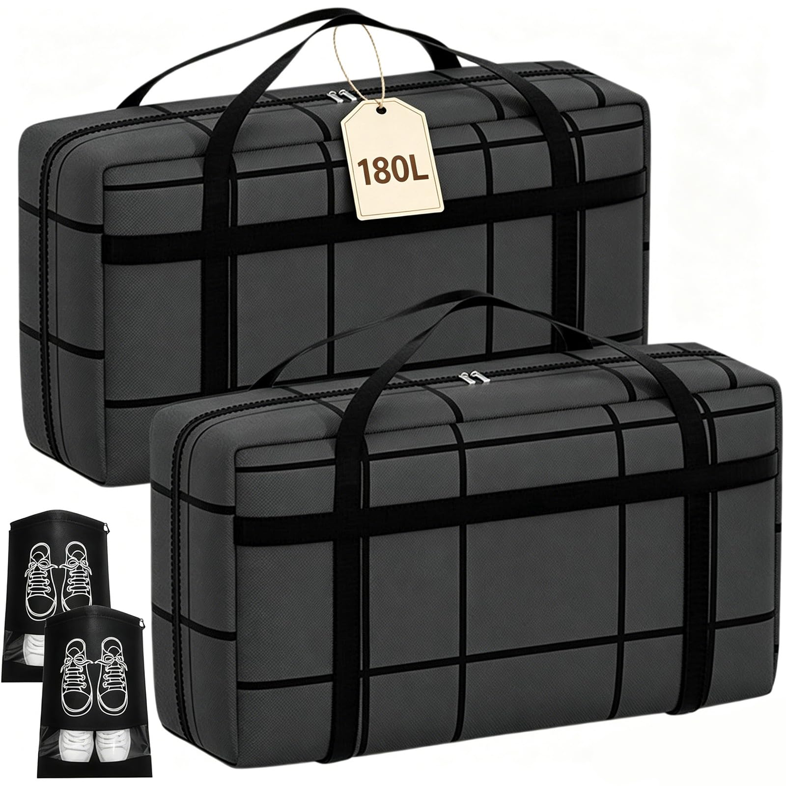 2 Pack Extra Large Moving Bags 180L Heavy Duty Clothes Storage Bags Thickened Sturdy Home Storage Bags with Zips & Handle