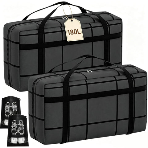 2 Pack Extra Large Moving Bags 180L Heavy Duty Clothes Storage Bags Thickened Sturdy Home Storage Bags with Zips & Handle