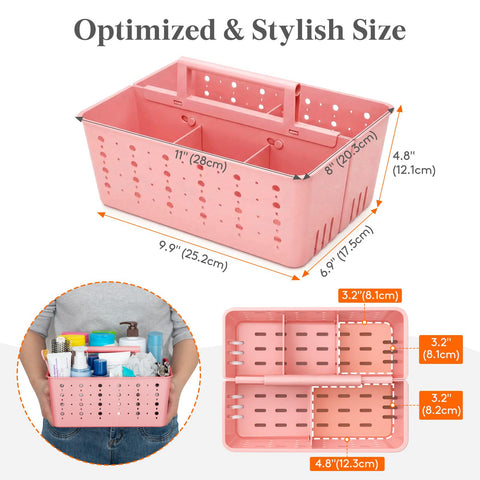 Lifewit Plastic Shower Caddy with Compartments and Handle, Pink