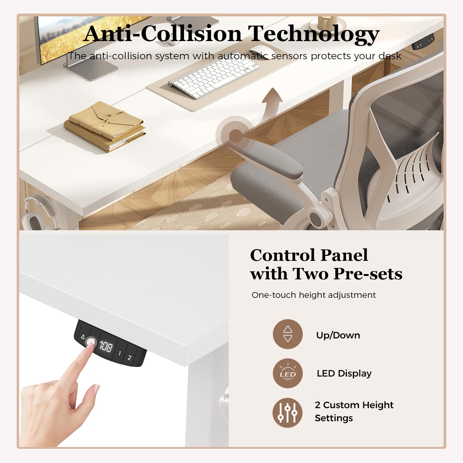 Klicelor Electric Standing Desk, 2 Memory Buttons for stand & sit, 100x60