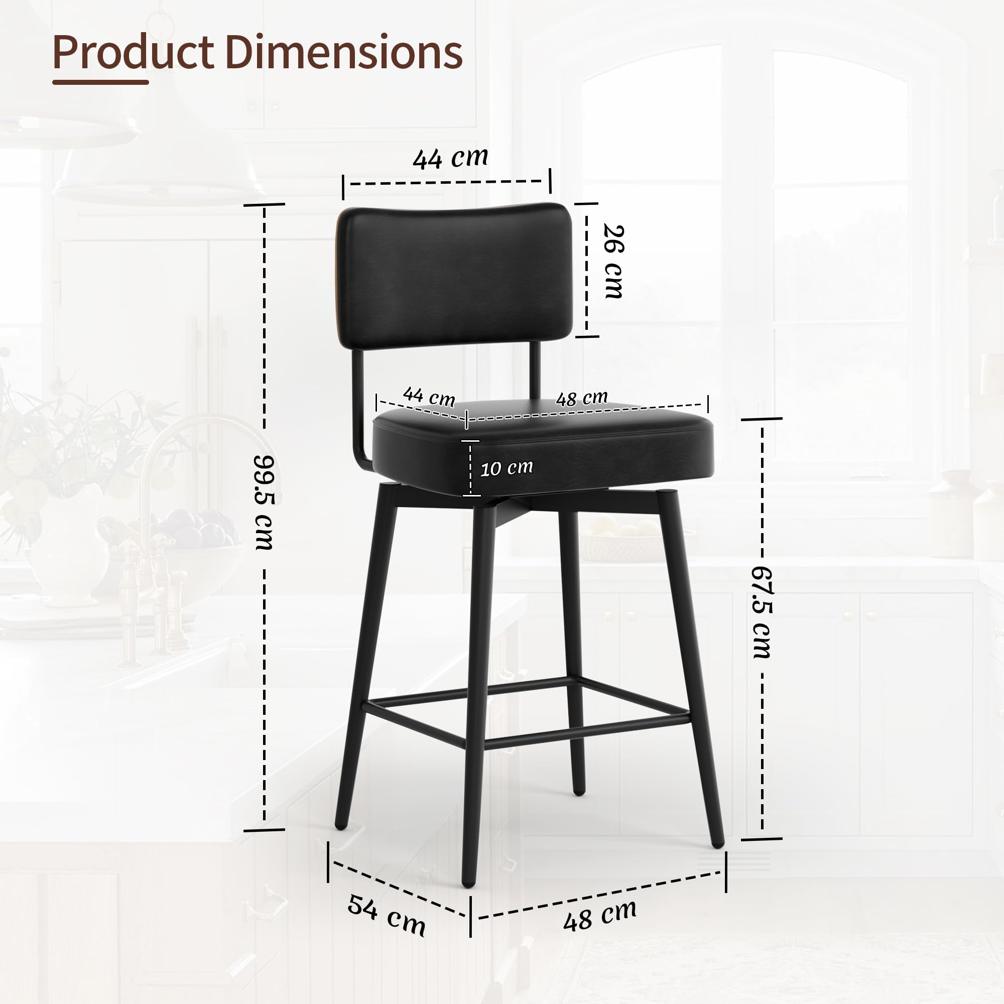 BonVache Bar Stools Set of 2, Swivel Breakfast Barstools, Kitchen Island Counter Stools for Breakfast Home Kitchen Restaurant Dining Room, Black