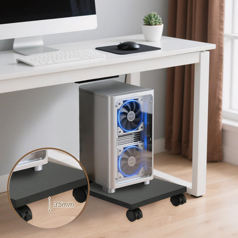 PATIKIL 12x19in PC Stand, Computer Tower Stand Wood CPU PC Holder Under Desk Mobile Cart 4 Caster Wheel for Floor Carpet Tower ATX Case Printer