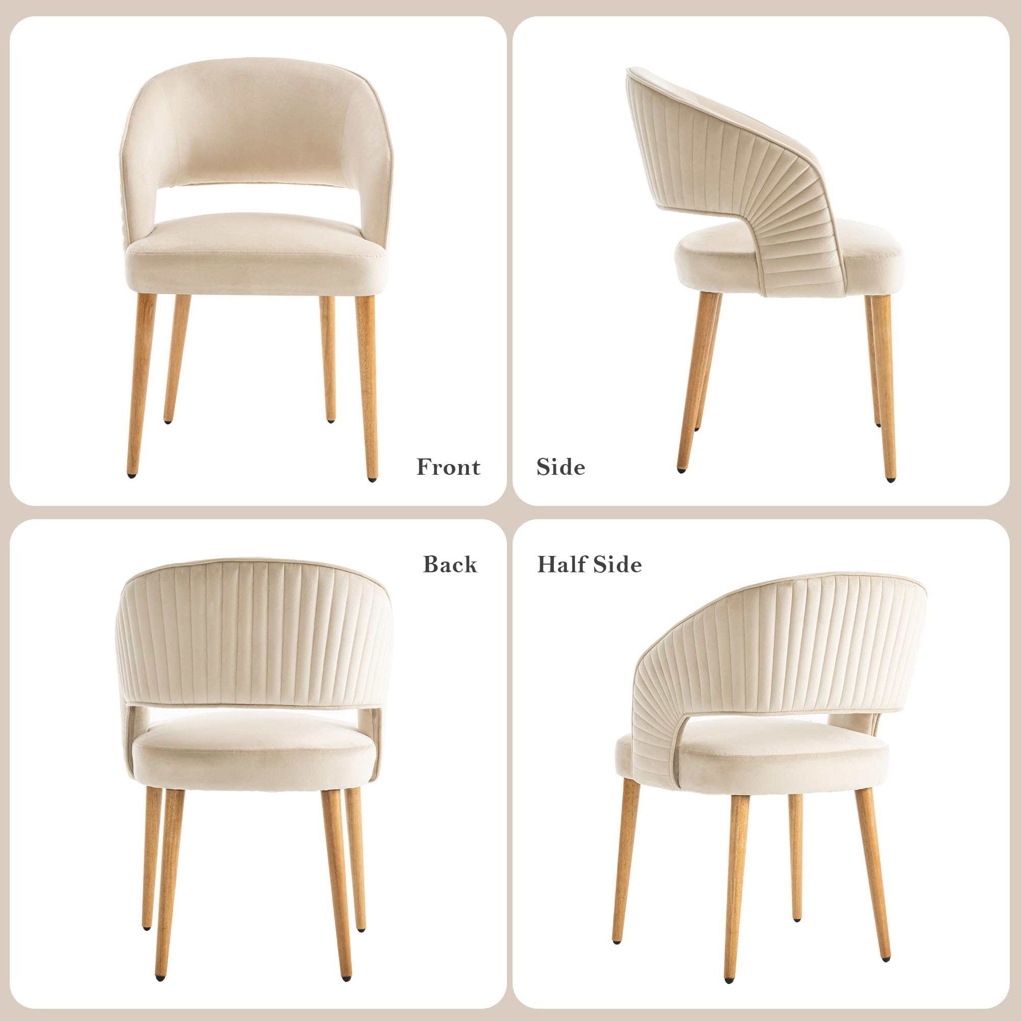 younturn Modern Velvet Upholstered Dining Chairs Set of 2, Comfortable Padded Kitchen Chairs with Armrests