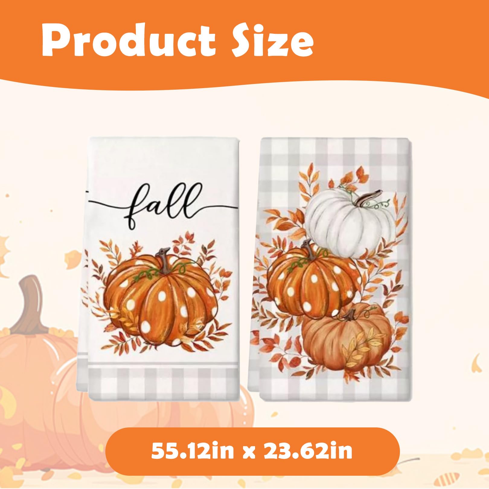 Ewlpi 2Pcs Autumn Decorations Tea Towel,40 * 60CM Fall Decor Eukalyptus Leaves Pumpkins Autumn Decor Kitchen Towels Dish Towel Multi-Purpose Fall