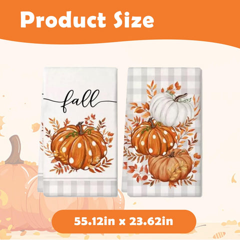 Ewlpi 2Pcs Autumn Decorations Tea Towel,40 * 60CM Fall Decor Eukalyptus Leaves Pumpkins Autumn Decor Kitchen Towels Dish Towel Multi-Purpose Fall