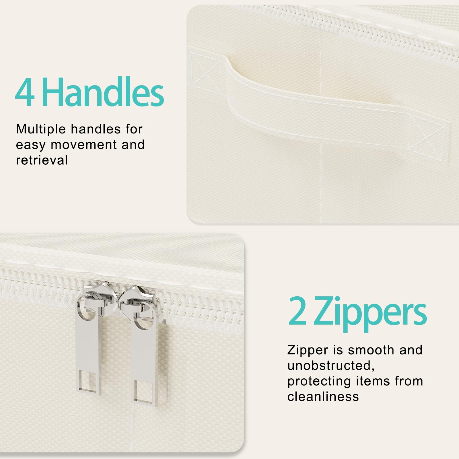 GUOHNHE Under Bed Storage Bins, for Closet, 2 Pack, Beige, 60x30x15 cm