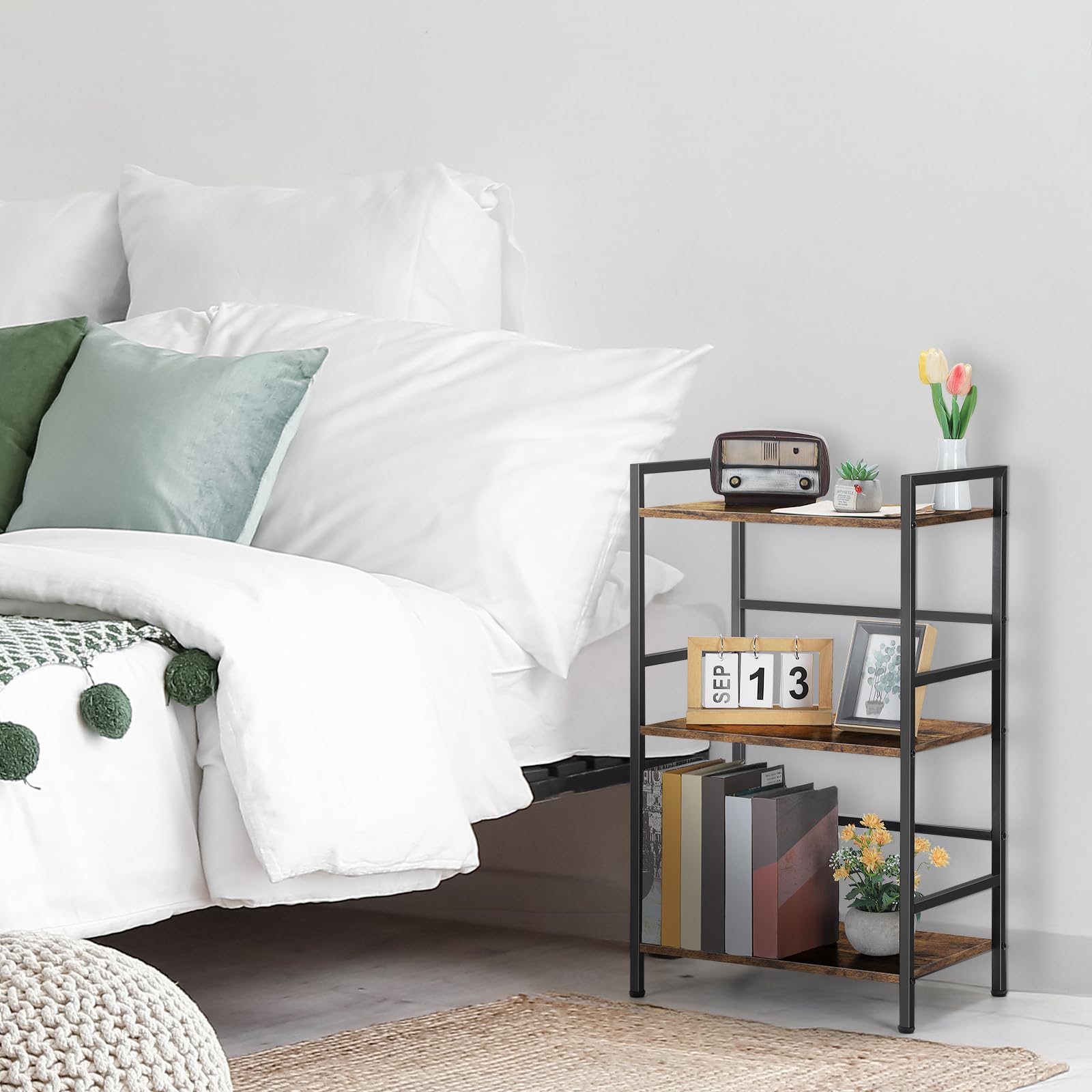 CADUKE 3 Tier Bookshelf, Industrial Style Storage Rack