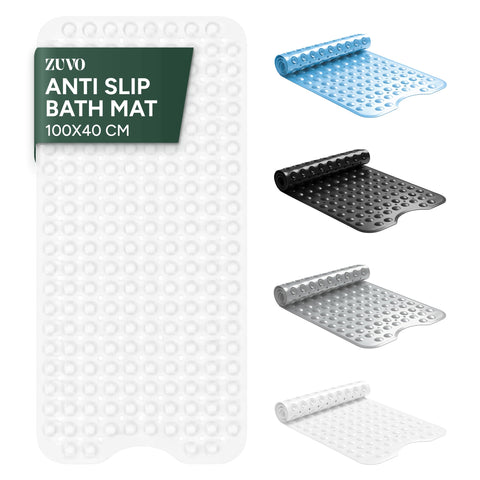 Zuvo Extra Long Bath Mat Non Slip Anti Mould, 100 x 40 cm, White