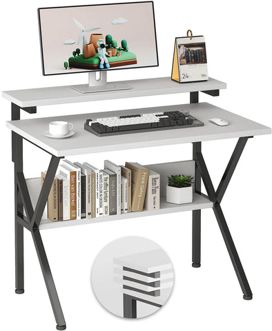 COTUBLR 70 x 48 cm Desk, Small Computer Desk for Small Spaces, Gaming Desk with Adjustable Monitor Stand, Modern Simple Style Compact Desk