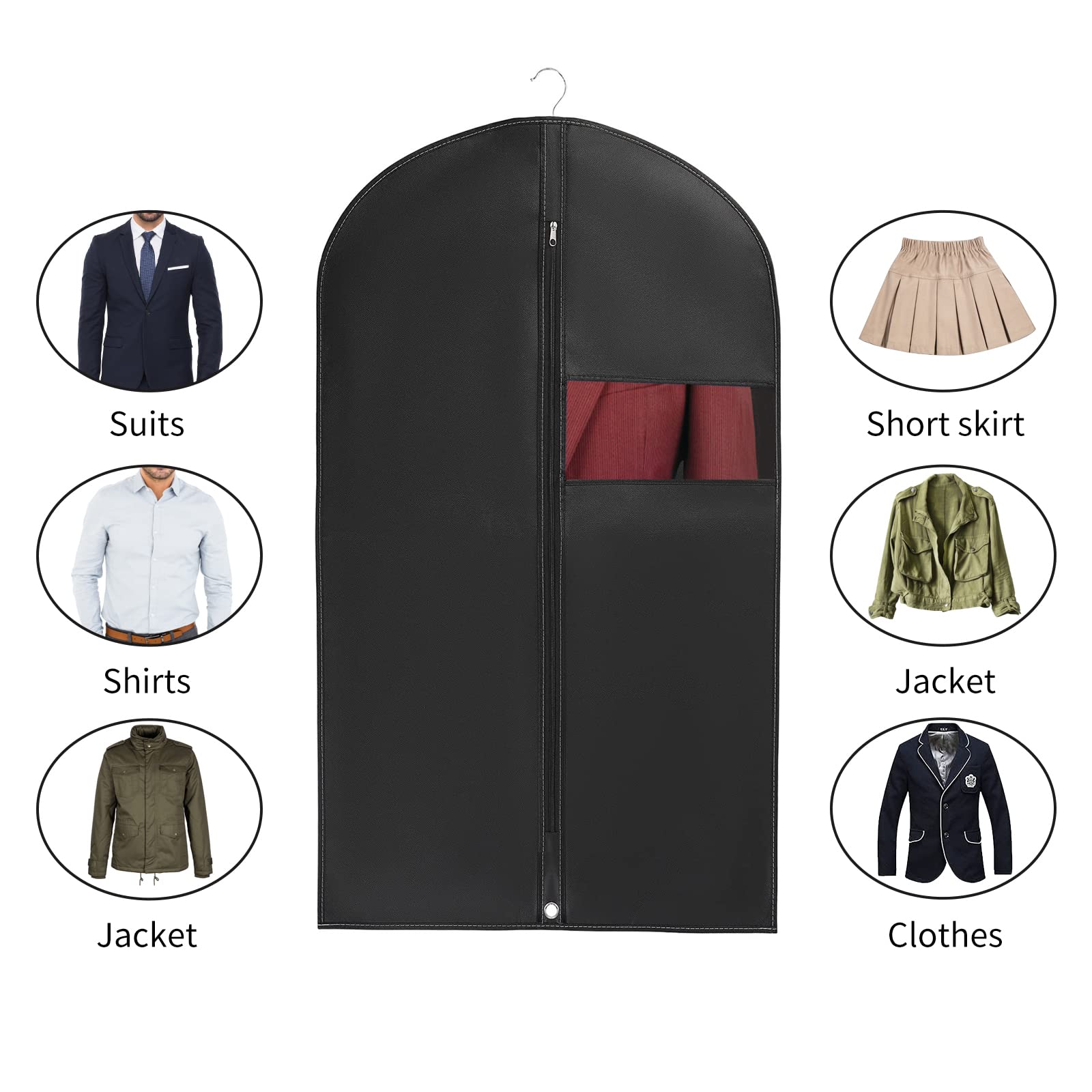 WAORZMK Suit Cover Bags for Men, 5 PCS 24x40in Dustproof Garment Bags