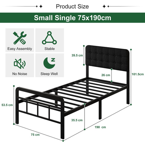 EMODA Small Single Bed Frame with Upholstered Headboard and Footboard,