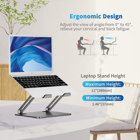 GOKEDA Laptop Stand, Ergonomic Aluminium Alloy Computer Stand for desk, Multi-Angle Adjustable Laptop Riser with Heat-Vent Compatible for Macbook