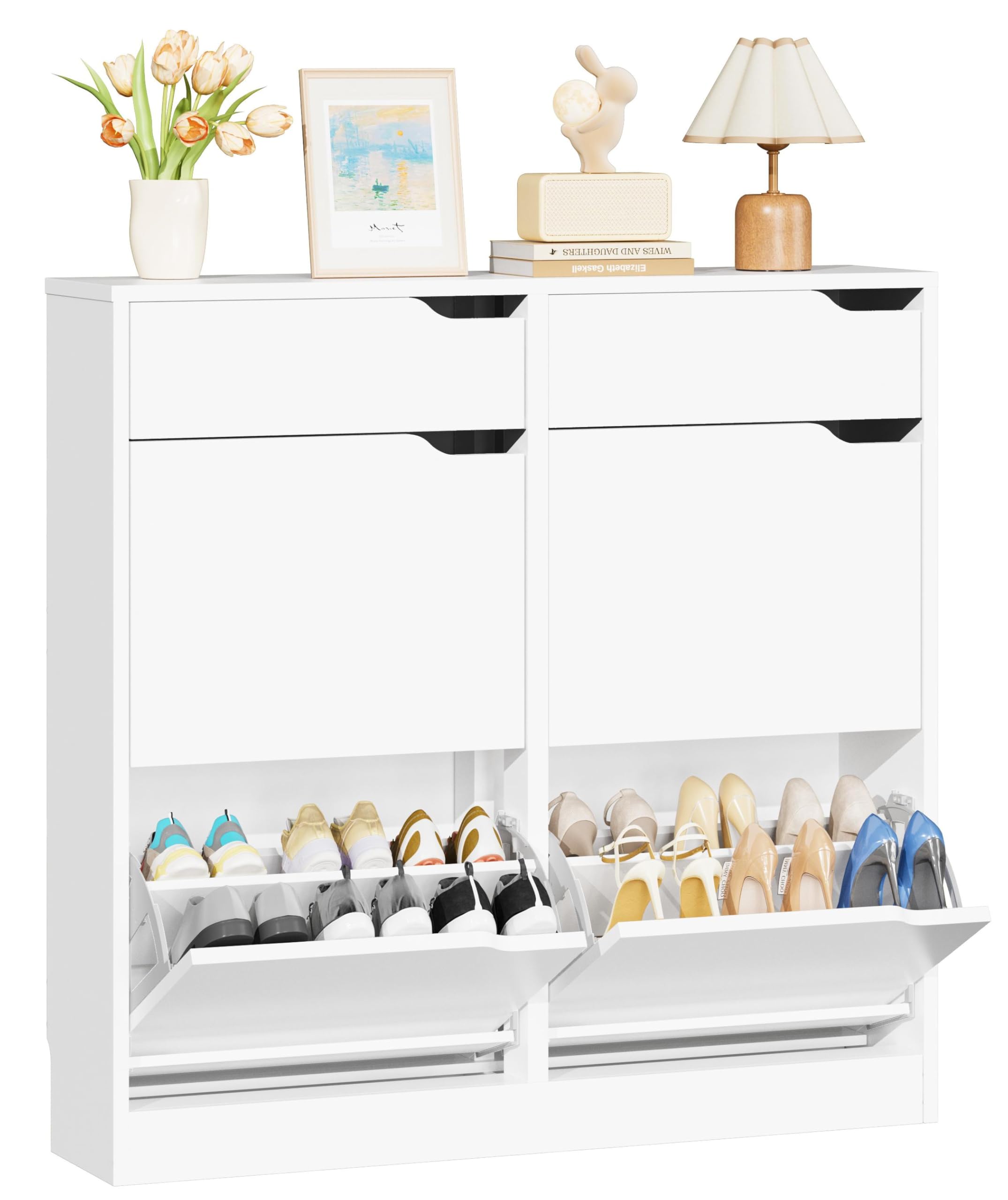 IRONCK Shoe Cabinet with 4 Flip Drawers & 2 Drawers, Freestanding Shoe Rack Cabinet, Shoes Storage Cabinet with Adjustable Shelves