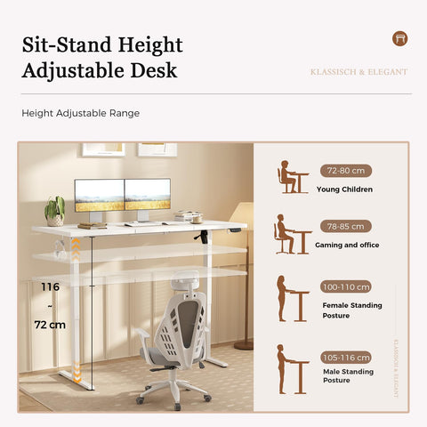 Klicelor Electric Standing Desk, 2 Memory Buttons for stand & sit, 140x60