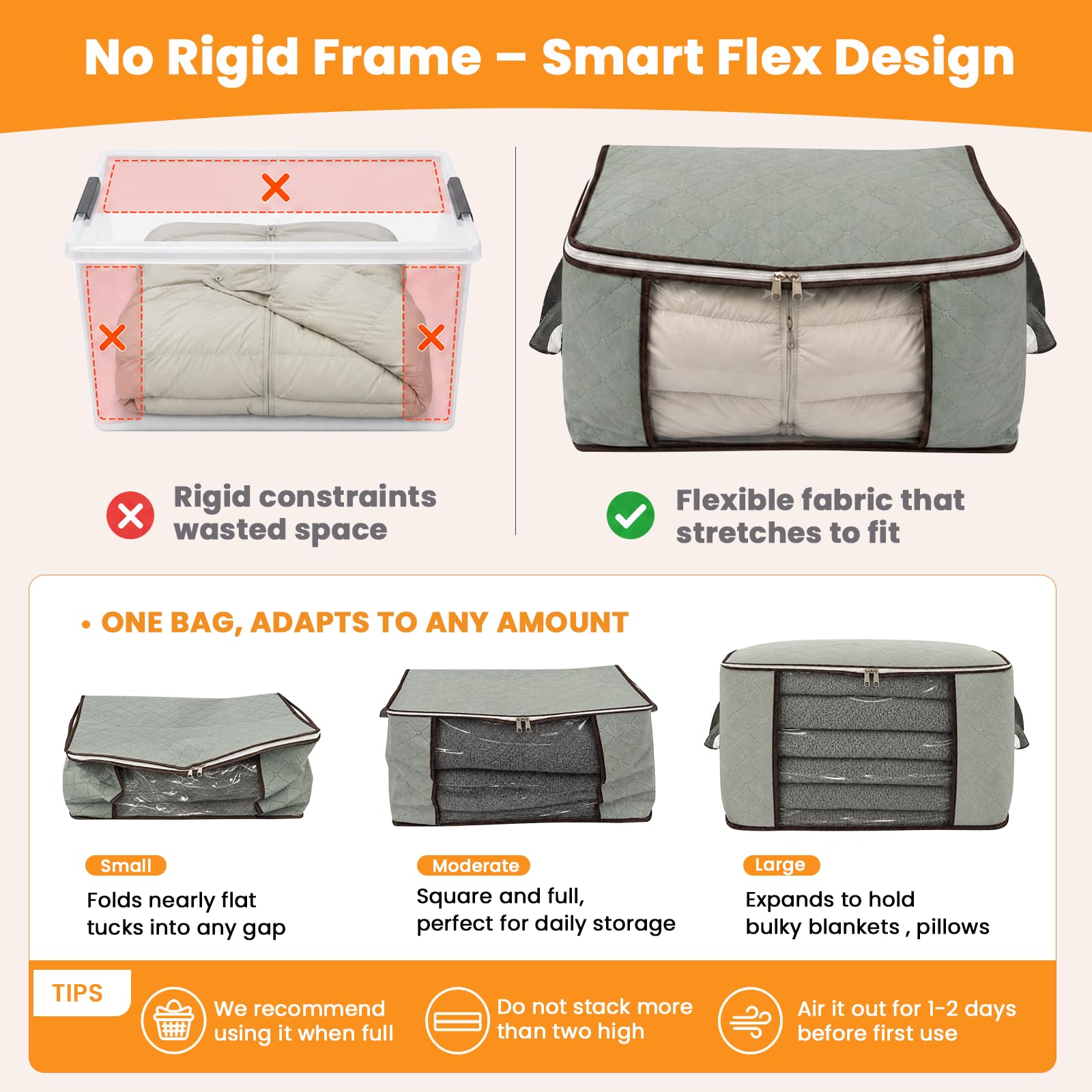 RICHER HOUSE 95L Clothes Storage Bags, Foldable Storage Box with Lid,6 Pack