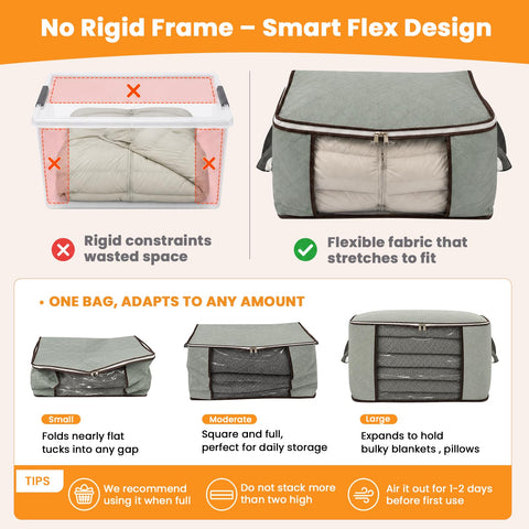 RICHER HOUSE 95L Clothes Storage Bags, Foldable Storage Box with Lid,6 Pack