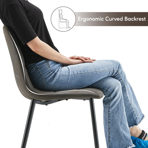TUKAILAi Dining Chairs Set of 2 Grey Faux Suede Upholstered Seat Kitchen Chair with Backrest & Metal Legs Retro Leisure Chairs for Home Living Room